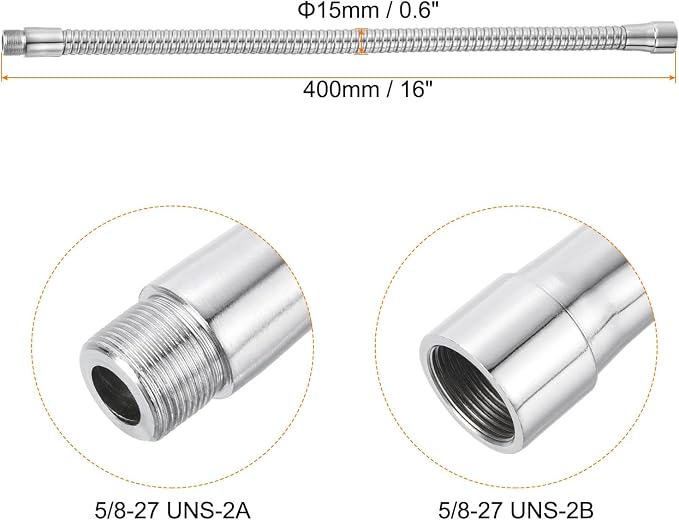 PATIKIL 16" Microphone Gooseneck, 5/8"-27 Thread Metal Universal Hose Flexible Arm Gooseneck Tube Extension for Multifunction DIY, Silver Tone
