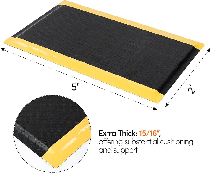 Anti Fatigue Mats Industrial 2' x 5' Standing Mat 15/16" Thick Shop Floor Mats Heavy Duty Commercial Diamond Plate Ergonomic Standing Floor Mat Helps Relieve Back and Leg Soreness