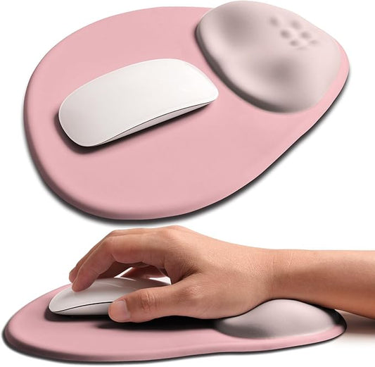 Palm-Rest and Wrist-Hugging Mouse Pad Wrist Rest, Ergonomic Wrist Support with Curve Fitting Cushioned Memory Foam for Carpal Tunnel Pain Relief, 9.9 x 8.3 Inch,Pink Serenity