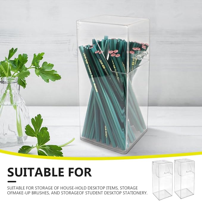 2Pcs Acrylic Makeup Brush Organizer with Lid, Clear Makeup Brush Holders Brush Storage Dust Proof Box Makeup Organizer for Dressing Tables and Vanity