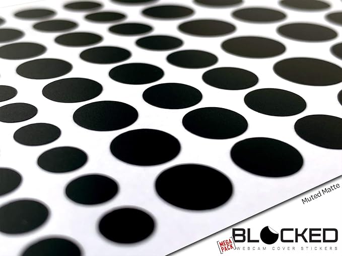 Blocked Original Vinyl Webcam Cover Stickers | Restickable & Stackable Privacy Covers | for All Camera-endable Devices | 5-Sizes | 95 Black (Muted Matte)
