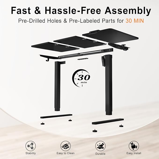 Electric Standing Desk, 48x24 Inches Height Adjustable Sit Stand Desk with 3 Memory Presets & Child Lock, Quiet Motor, Heavy Steel Frame for Computer Workstation or Gaming Rig,Classic Black