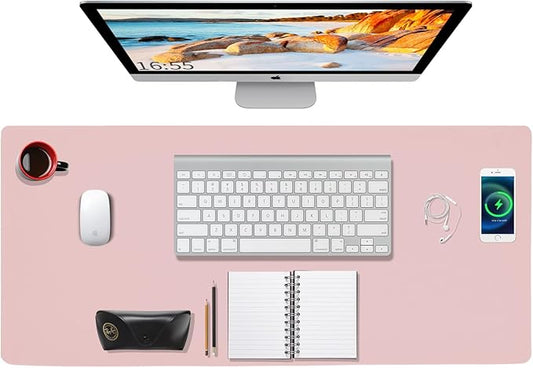 Desk Mat Wireless Charging Mouse Pad Large 32x16 Journey Desk Pad Mat with Wireless Charger Waterproof Pink Leather Computer Mat with Phone Charger Mousepad Non-Slip for Keyboard and Mouse