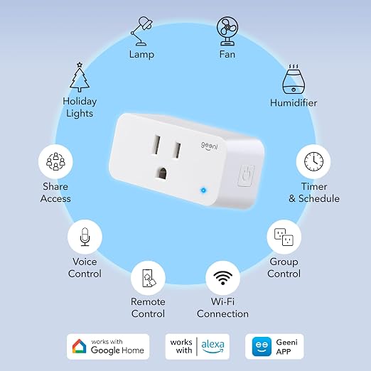 Geeni Smart Plug Mini 15A WiFi Outlet 4-Pack, Compatible with Alexa Google Home, No Hub Required, App Remote Control, UL Certified White