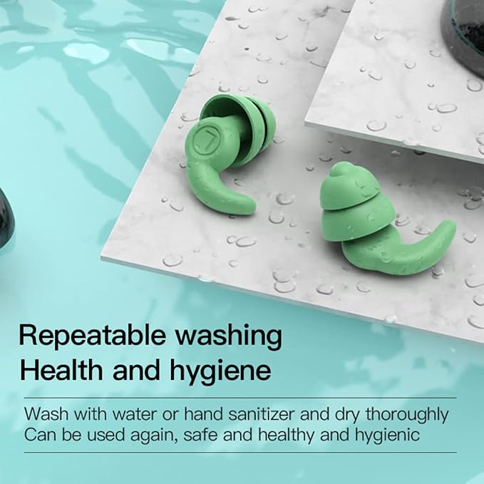 Super Soft Silicone Noise Reduction Earplugs Reusable Hearing Protection in Flexible Silicone for Sleep, Noise Sensitivity & Flights (Black Green)