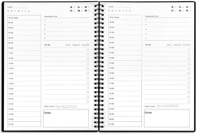 UtyTrees To Do List Notebook, Daily Planner Undated - Blank Hourly Schedules Appointment Time Planner, 7.6"x10.2" Bigger Time Management Manual and Planner, 96 Pages, Black