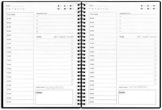 UtyTrees To Do List Notebook, Daily Planner Undated - Blank Hourly Schedules Appointment Time Planner, 7.6"x10.2" Bigger Time Management Manual and Planner, 96 Pages, Black