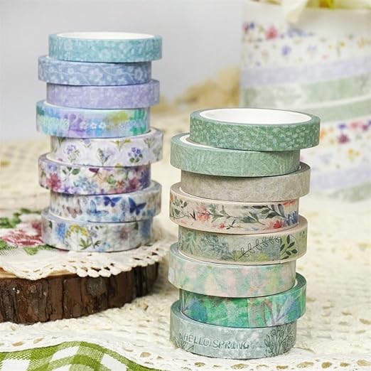 Floral Washi Tape Set 16 Rolls, Flower Spring Decorative Paper Sticker for Planner Scrapbook Journal DIY Arts Craft