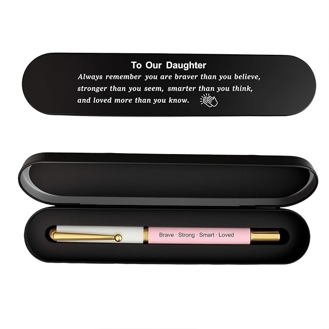 To Our Daughter Gift, Engraved Pen with Encouraging Quote Box, Inspirational Graduation Birthday Gift for Daughter, Black Gel Ink Pen