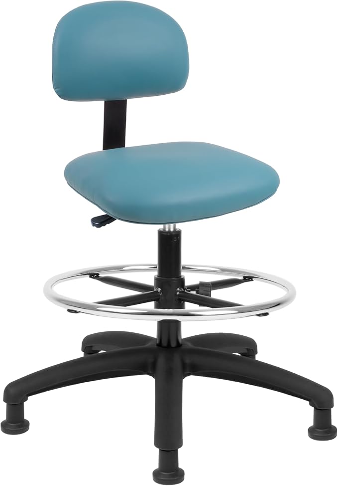 FSS Series Square seat Tall (24"-34") seat Height Chair. Vinyl-for Office, Garage, Desk, Shop, Computer, Doctor, Medical, Easy to Clean! 18" Footring (Aqua, Tall, Glides)