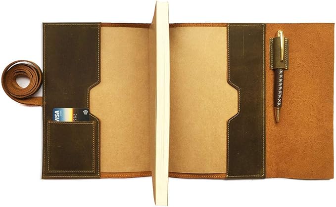 Sovereign-Gear Blank Paper Refill Refillable Leather Journal – Eco Friendly Acid-Free & Tree-Free Recycled Sheets A5 Unlined Notepad 8.25 x 5.75” with 240 Soft Pages and Bookmark