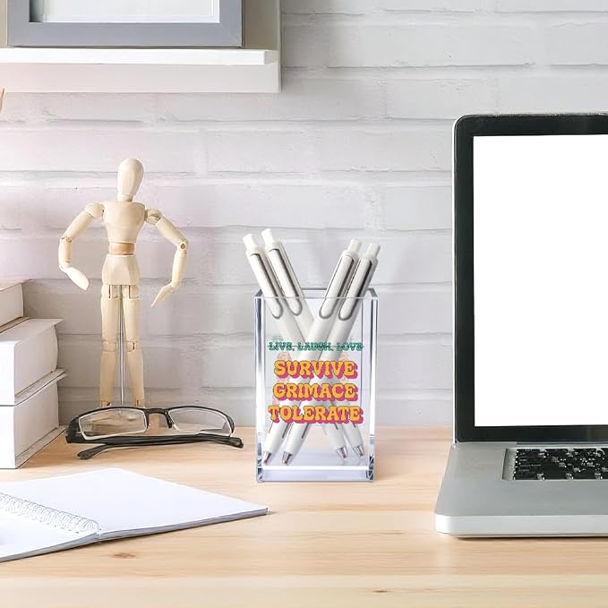 Live Laugh Love Funny Anti Cliche Acrylic Cosmetic Pencil Pen Holder Cup, Funny Sarcastic Desk Acrylic Brushes Storage Gifts for Woman Friend Colleague Boss Teacher, Daughter Graduation Gifts