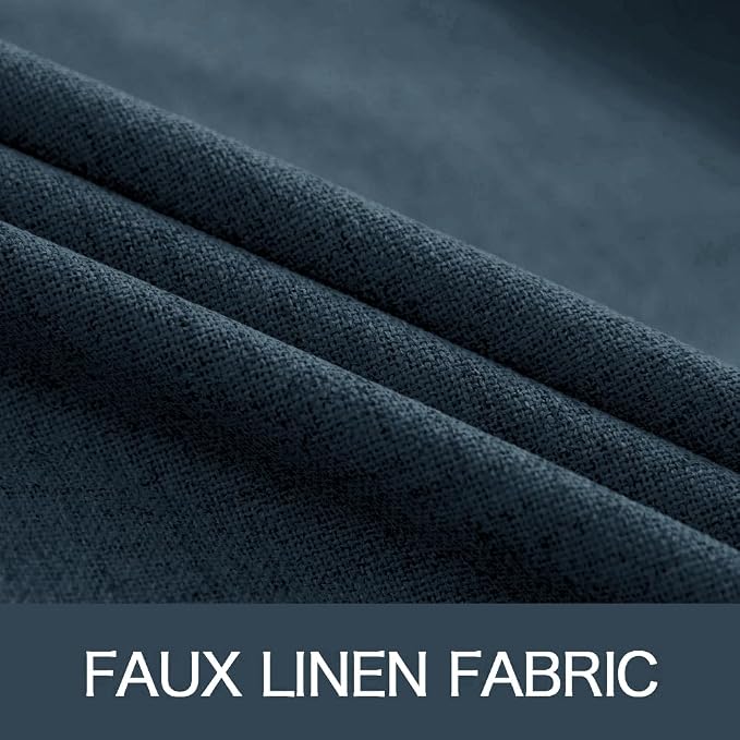 MIULEE 100% Blackout Linen Textured Curtains for Bedroom Solid Thermal Insulated Navy Grommet Room Darkening Curtains & Drapes Luxury Decor for Living Room 52 x 54 Inch (2 Panels)
