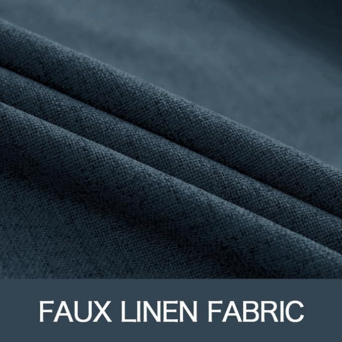 MIULEE 100% Blackout Linen Textured Curtains for Bedroom Solid Thermal Insulated Navy Grommet Room Darkening Curtains & Drapes Luxury Decor for Living Room 52 x 108 Inch (2 Panels)