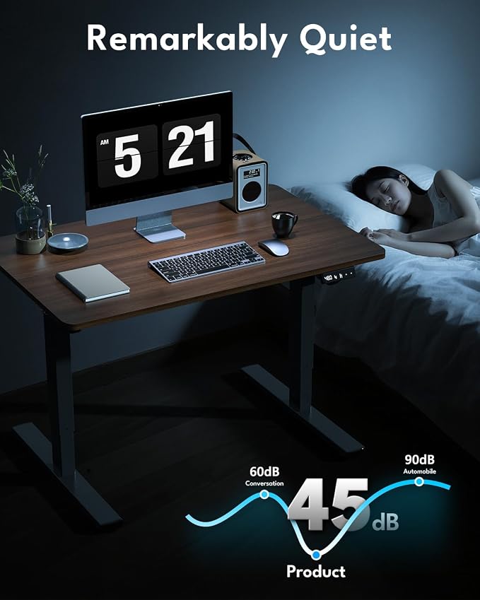 Electric Standing Desk, Gaming Desk, 40 x 24 Inch, Walnut | Height Adjustable Computer Desk with Smart Controller, Sit and Stand Up Table for Home, Office, Work, Study, Writing
