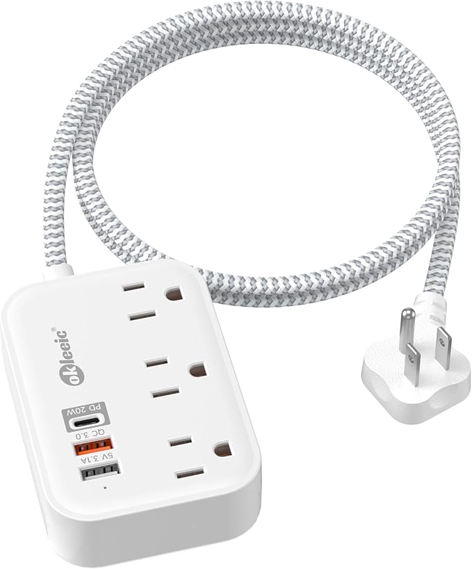 PD 20W USB C Travel Power Strip, Flat Plug Power Strip with 3 USB(1 USB C) Ports, Short Extension Cord 3FT PD 20W Fast Charging Station, Cruise Ship Essentials Compatible with iPad Pro iPhone Samsung