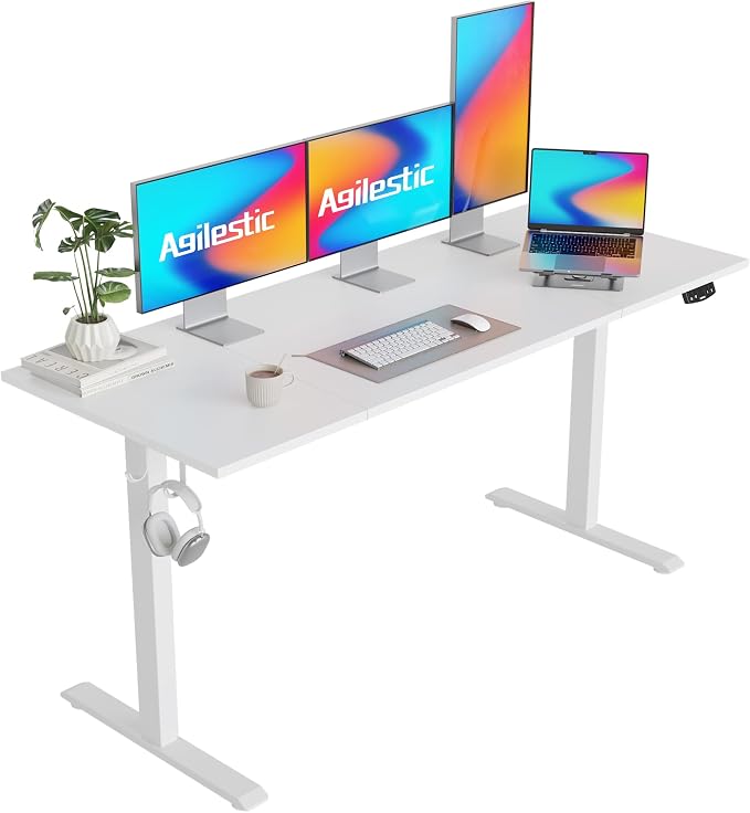 Agilestic Electric Standing Desk, 63 x 24 Inches Height Adjustable Desk, Sit Stand up Desk for Work Office Home, Splice Board, White