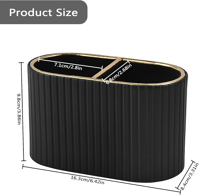 PU Leather Desk Organizer,Pen Holder,Small Remote Control Holder Pencil Cup Multifunctional Nightstand Organizer Caddy for Home School Office Desk Accessories,2 Compartments (Black)