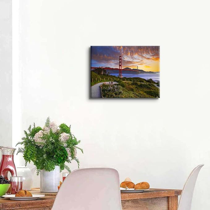 Golden Gate Bridge Canvas Wall Art for Living Room San Francisco City Skyline Pictures Wall Decor Modern Urban Landmark Photography Photo Posters Prints Artwork Home Decoration 12x16" Ready to Hang