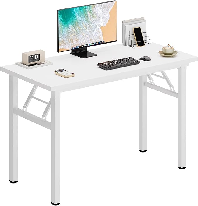 sogesfurniture 39.4 inches Foldable Computer Desk, No Assembly Small Collapsible Table Workstation for Home Office, Portable Folding Study Table Writing Gaming Desk for Small Spaces, White