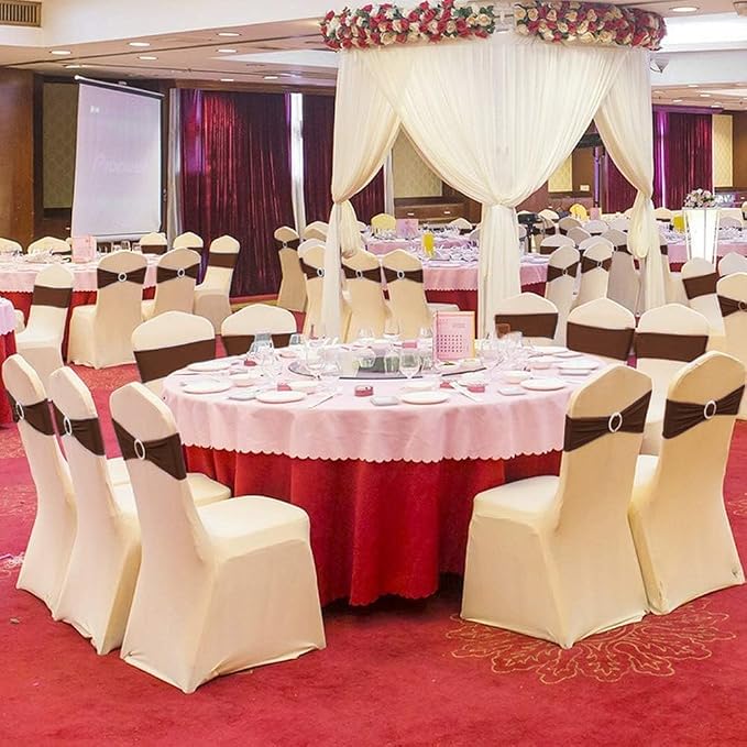Tvoip 10PCS Chair Cover Stretch Band with Buckle Slider Sashes Bow Wedding Banquet Chair Decoration (Dark Brown)