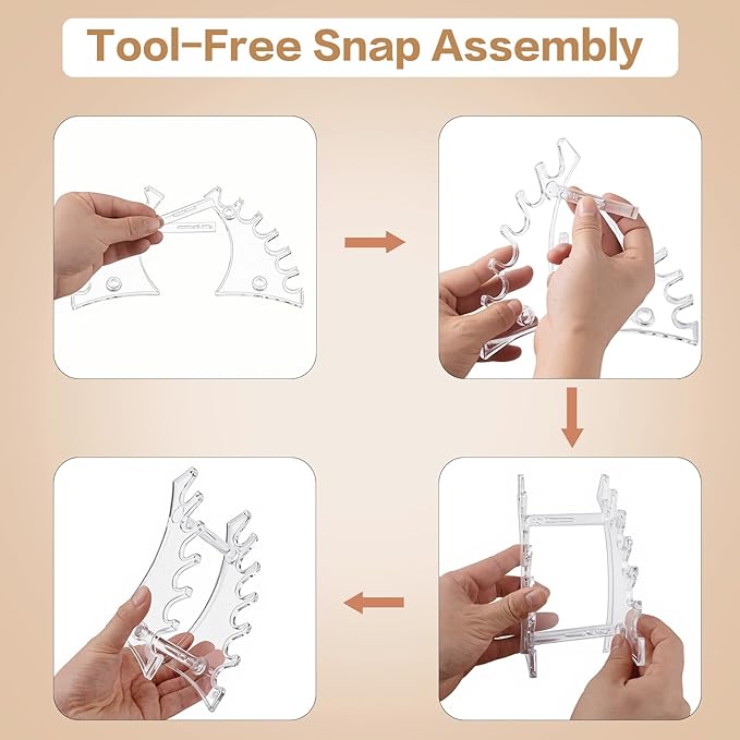4Pcs Acrylic Pen Display Stand Clear Pen Holder for Desk, 6-Slot Plastic Pens Organizer Rack Beaded Pencil Holder Rest for Fountain Pens Marker Eyebrow Makeup Nail Brush