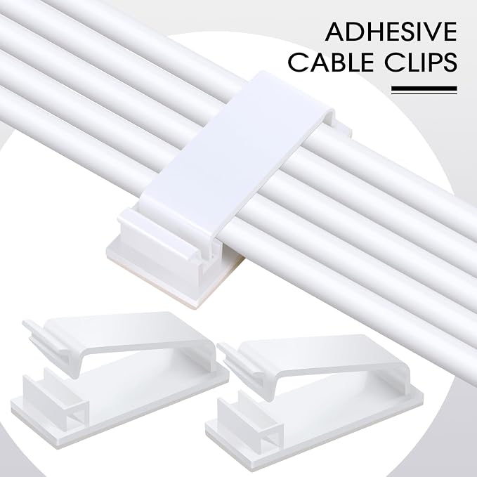 Hicarer 100 Pcs Christmas Light Clips Adhesive Hooks for Outdoor String Cable Wire Clips Adhesive Wire Management Cord Holder for The Wall, Under Desk, Car, Office and Home (x-Large, White)