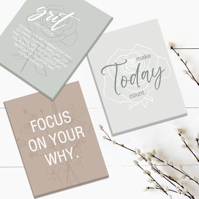 CHDITB Inspirational Framed Canvas Wall Art Set, Motivational Quotes Wall Decor, Botanical Flower Line Art, Positive Affirmation Poster, Minimalist uplifting Prints For Bedroom Office Decor 12”X16”x6