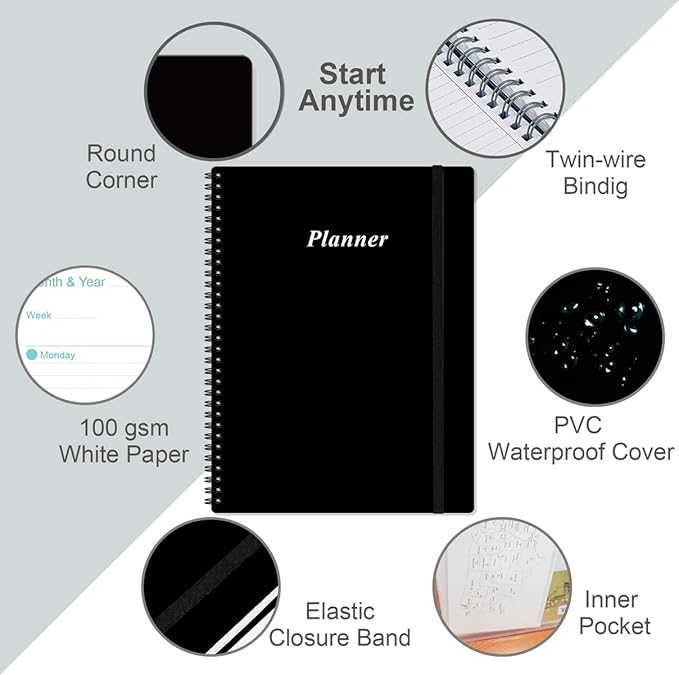 Undated Planner Pro - 8.5" x 11" Weekly & Monthly Planner to Achieve Goals & Increase Productivity, 12 Months Undated Agenda Daily Planner, Start Anytime, Black