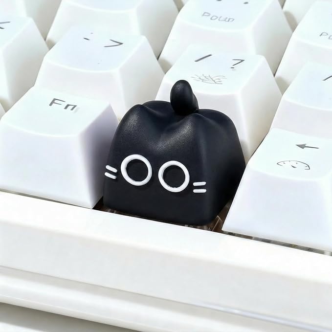 Artisan Keycaps, Cute Cat Custom Key Caps for MX Mechanical Keyboard, Resin Handmade 1U Replacement for Esc Arrow Keys (Black cat)