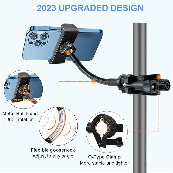 JCWINY Mic Stand Phone Holder, Flexible Phone Holder for Microphone Stand, Adjustable iPhone Mic Stand Holders, Music Stands Phone Holders for iPhone 14 13 12 MAX Pro Samsung Galaxy All Smartphones