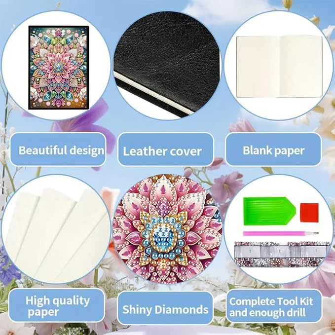 FRANDEK A5 50-Page DIY Mandala Diamond Art Painting Notebook with Beautiful Patterns, Special Shaped Diamond Art Craft for Beginners Adults Gift