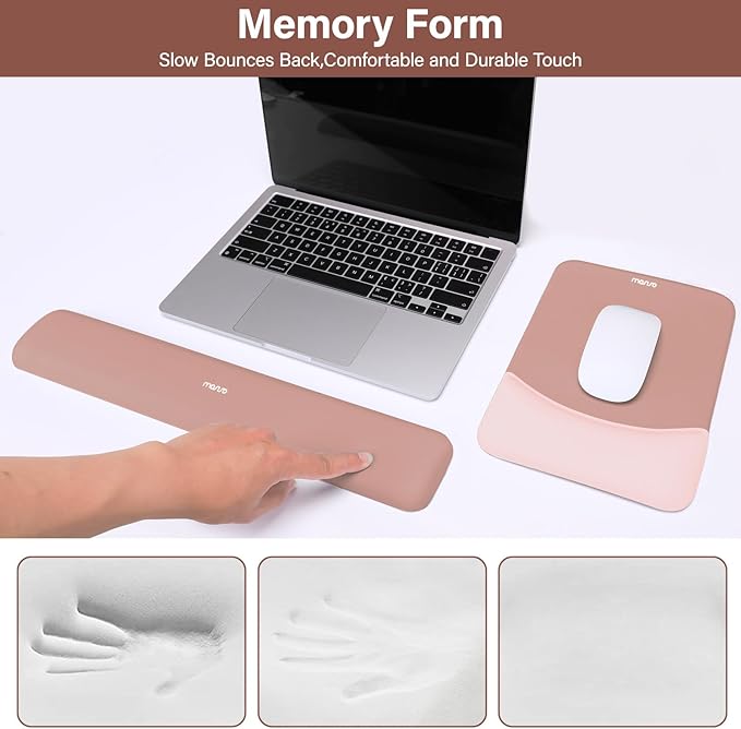 MOSISO Wrist Rest Support for Mouse Pad&Keyboard Set, Rectangular Ergonomic Mousepad Non-Slip Base Home/Office Pain Relief&Easy Typing Pad with Neoprene Cloth&Raised Silicone Lining, Salmon Pink