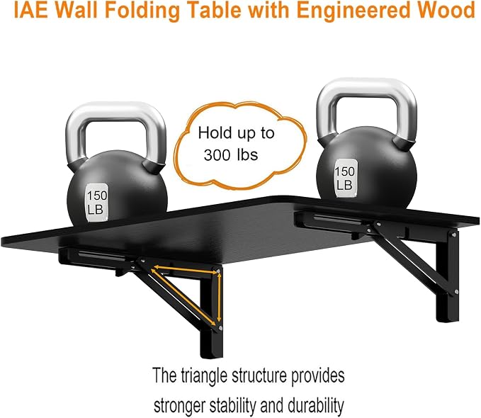 Floating Foldable Desk,Wall Mounted - Folding Computer Table with Engineered Wood,Study Table with Shelf Brackets,Fold Down Shelf,Fold Computer Desk for Small Apartment,Holds 500 lb,36" x 22",Black