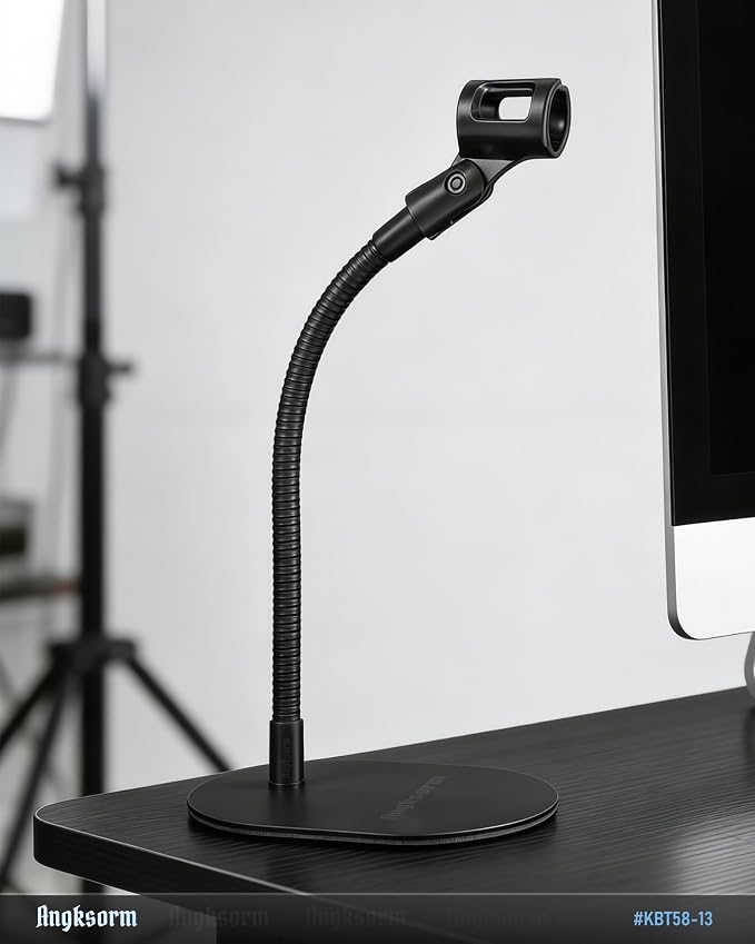 13-IINCH Desktop Microphone Stand - Heavy-Duty Flexible Gooseneck Mic Holder with Elliptical Metal Mount Base for Tabletop, Desk, Podium & Counter Use, KBT58
