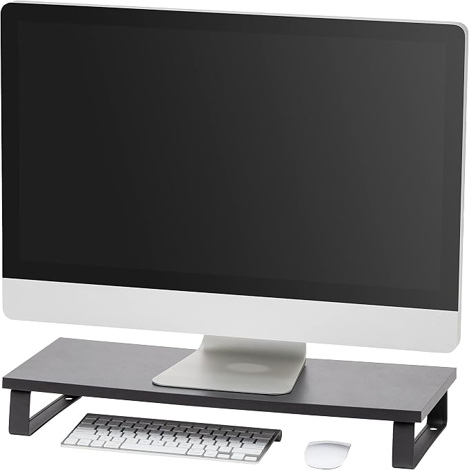 IRIS USA 1-Tier Multi-Purpose Modern PC Monitor Organizer Stand with Metal Legs, Ergonomic Desktop and Countertop Riser for Computer Laptop TV Kitchen Pantry and Closet Organization, Black | Elevates monitors and laptops while organizing keyboards, off...