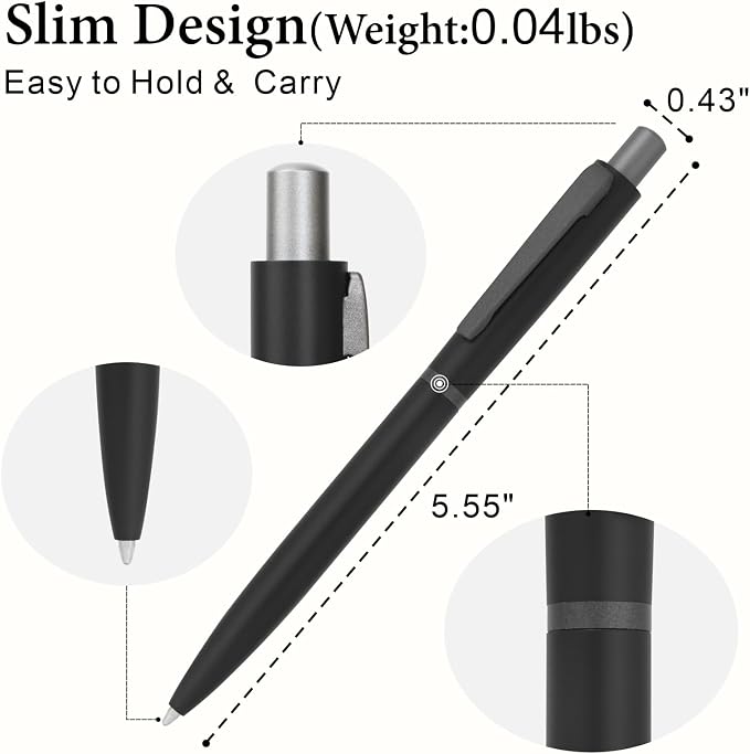 Cambond Ballpoint Pens Black Ink - Metal 1mm Medium Point Smooth Writing Click Pens Bulk, Bulk Retractable Nice Pen for College Student Office Woker Nurse Men Women(5 Pens with 5 Refills)