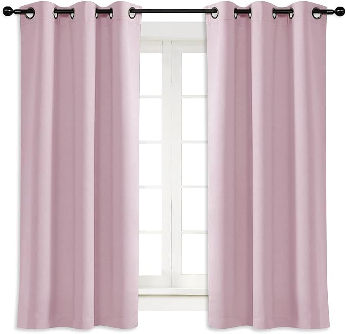 NICETOWN Blackout Curtain Blind for Bedroom, Single Panel, W42 x L54 inches, Baby Pink, Thermal Insulated Grommet Blackout Room Darkening Drape/Drapery