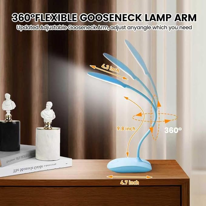 Battery Powered Desk Lamp, Portable Lamps Rechargeable 3 Color Modes Touch Control Stepless Dimming, Wireless Desk Lamp with 4000mAh, Small LED Table Light for Dorm Study Office Bedroom,2-Pack,Blue
