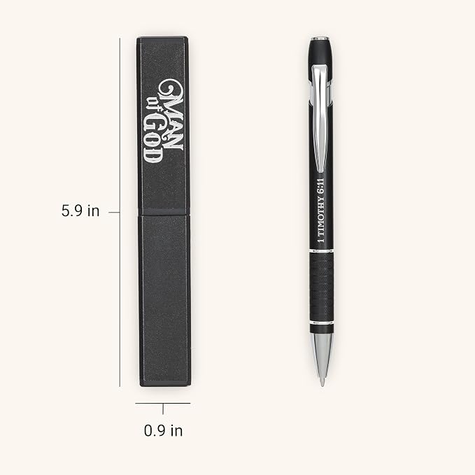 Christian Art Gifts Man Of God Black Stylish Classic Ballpoint Pen in Matching Gift Case - 1 Timothy 6:11 Bible Verse Refillable Retractable Medium Black Ink for Journal, Planner, Writing, Notes