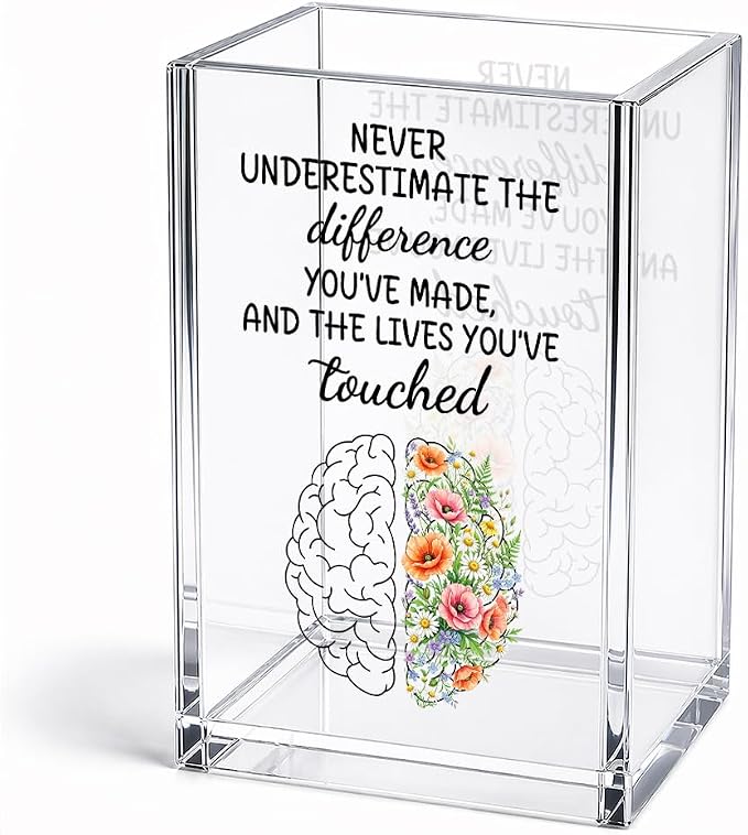 Funny Never Underestimate The Difference Acrylic Pencil Holder Gifts | Floral Appreciation Gifts for Therapist Counselor Psychologist Social Worker, Mental Health Gifts, Pen Holder Cups for Women