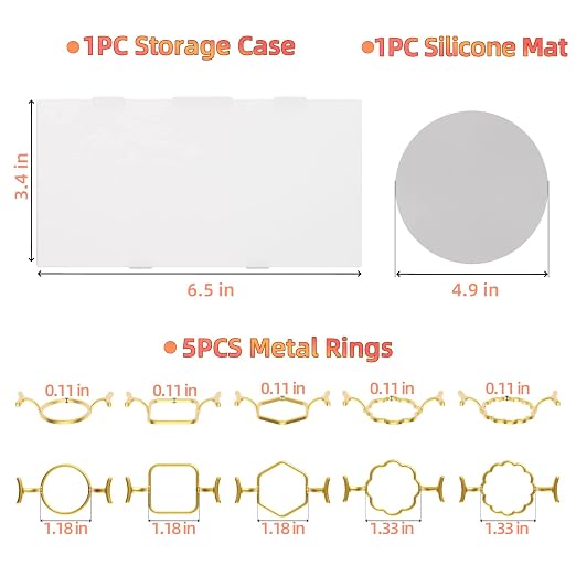 5PCS Metal Wax Seal Molds for 1 Inch Stamp, Rings Set with 1PC Silicone Mat, Sealing Kit