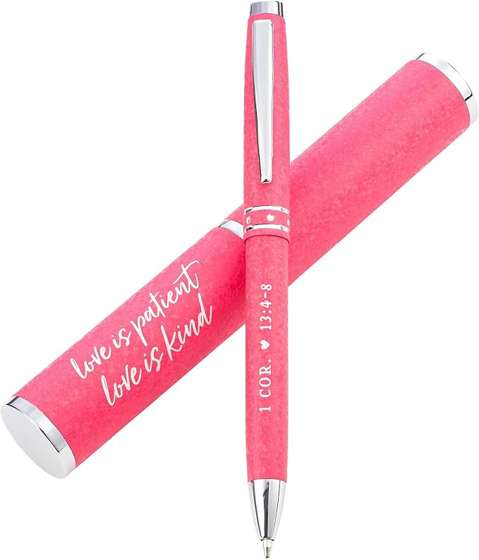 Christian Art Gifts Love Is Patient Pink Stylish Classic Pen in Matching Gift Case-1 Corinthians 13:4-8 Bible Verse Refillable Retractable Medium Ballpoint Pen for Journal Planner Writing Note
