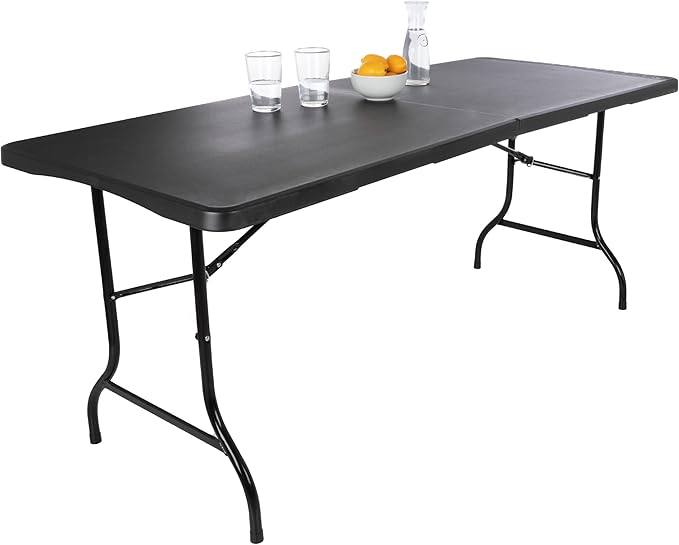 Lavish Home Portable Folding Tables - Lightweight Portable Folding Desk - 6-Foot-Long Plastic Table for Camping, Playing Cards, Parties, and Dining (Single/Black)