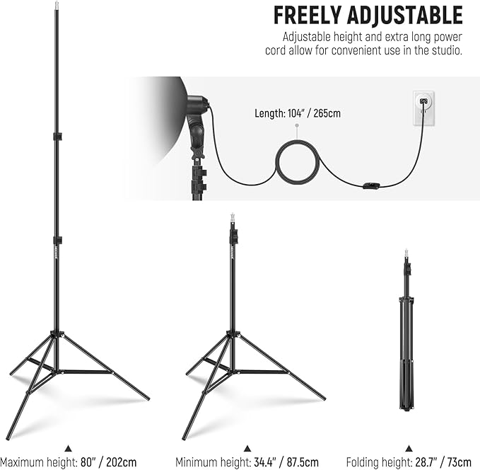 NEEWER 350W Equivalent Softbox Lighting Kit, 5700K LED Light Bulb, 24x24 inches Softbox with E26 Socket, Photography Continuous Lighting Kit, Photo Studio Equipment, NK300