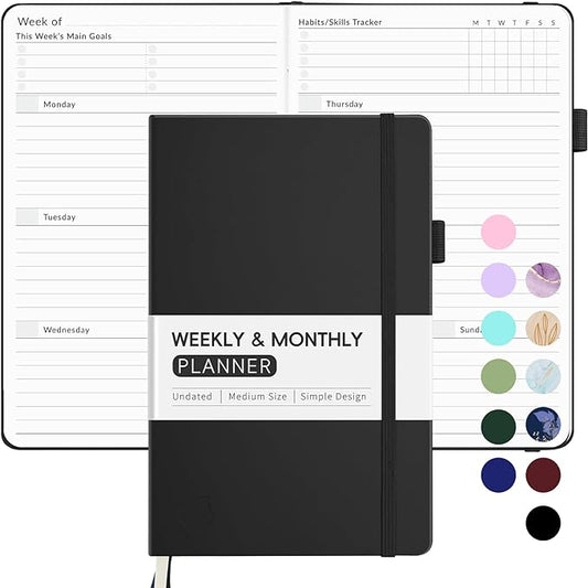 Undated Weekly Planner for 2026, Forvencer Simplified Weekly & Monthly Calendar Planner, Cute Daily Organizer Notebook, Agenda Journal to Track Goals & Tasks, Start Anytime, A5 Size, Black