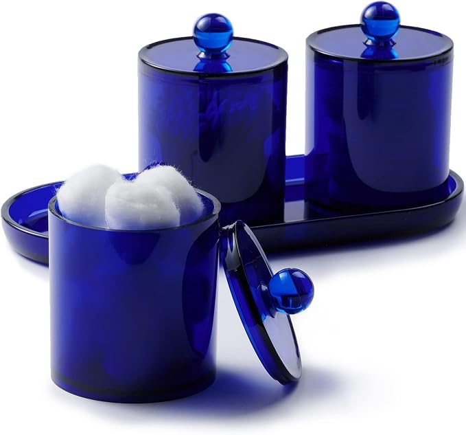 SheeChung Acrylic Vanity Tray, Bathroom Makeup Organizer Countertop, Blue | 9.65" x 4.5", Perfume Jewelry Candle Dispenser Catchall Tray, Sturdy Holder for Cabinet Shelf Closet Drawer Organizer, 2 Pack