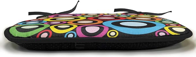 Lunarable Groovy Chair Cushion Pads Set of 6, and Funky Retro Ring Shaped Modern Art Geometric Revival Art, Anti-Slip Seat Padding for Kitchen & Patio, 16"x16", Black Multicolor