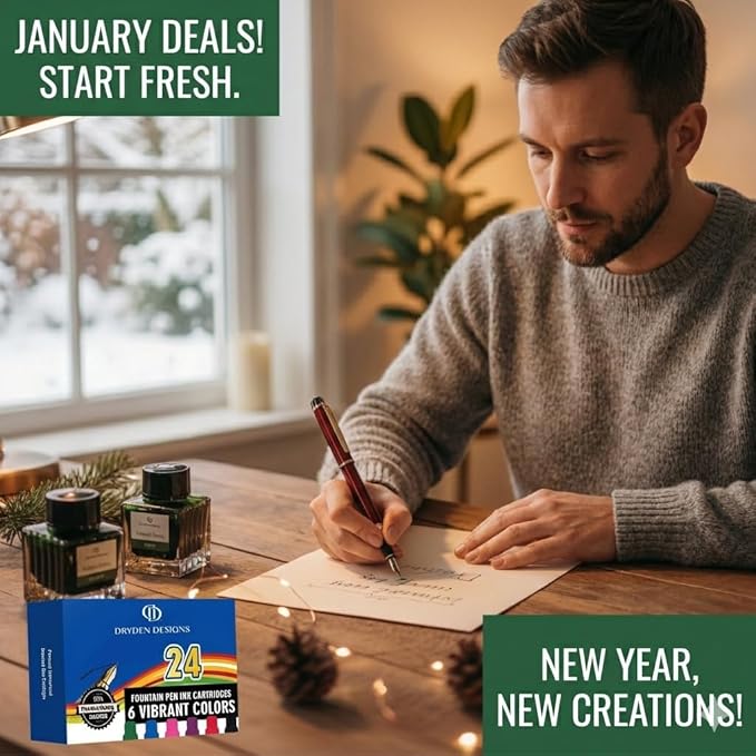 Dryden Designs Luxury Bamboo Fountain Pen with Ink Refill Converter and Matching Gift Case - Smooth & Elegant, Gift Set for Calligraphy Writing, Signature, Journal, Artist and Professionals