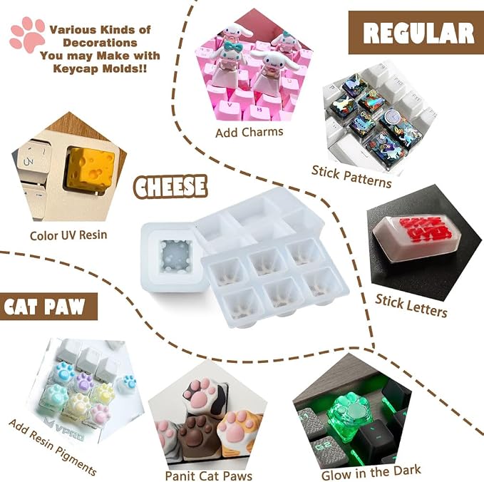 Keycaps Epoxy Resin Casting Mold Set for Mechanical Gaming Keyboard 7 Trays | Polymer Clay Crafts Silicone Mould with Key Puller